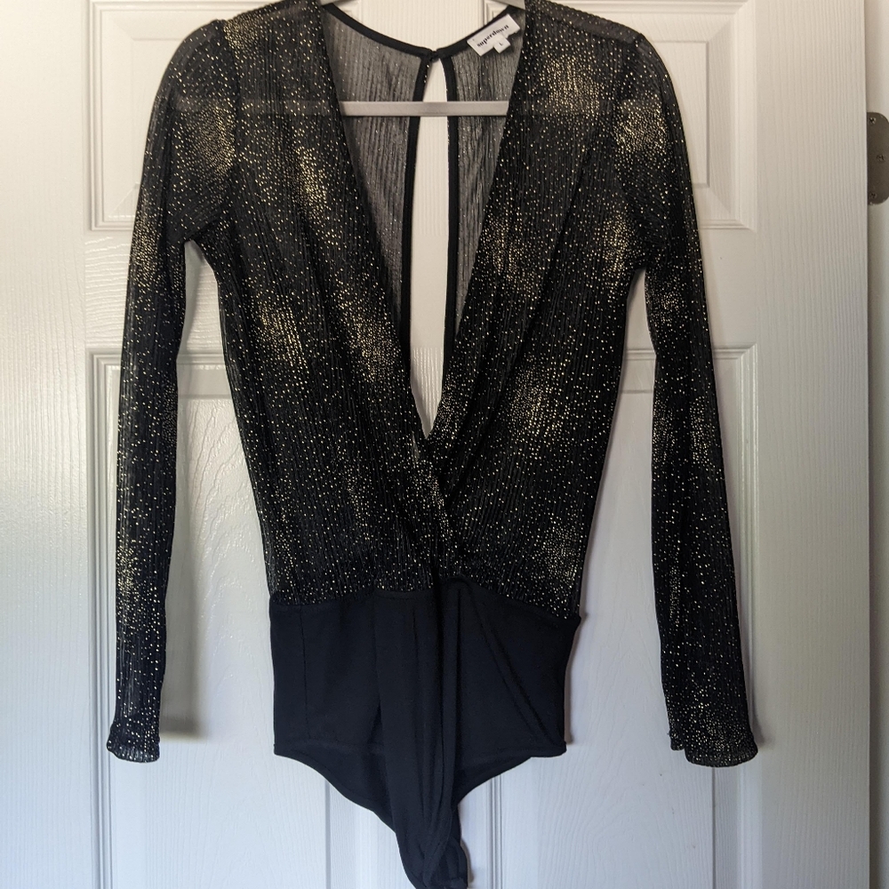 Black and Gold striped lacey bodysuit